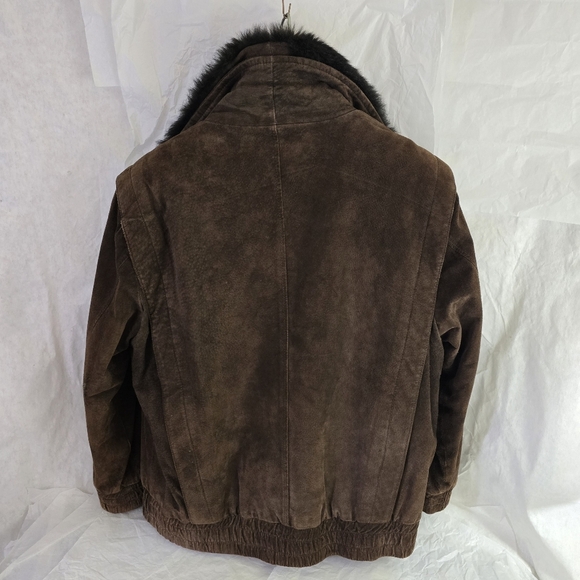 Andrew Marc Brown Sz L Bomber Jacket Leather Faux Fur Insert Vest zip out - Picture 4 of 16